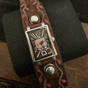 Fossil Brown Leather Watch with Pink Accents